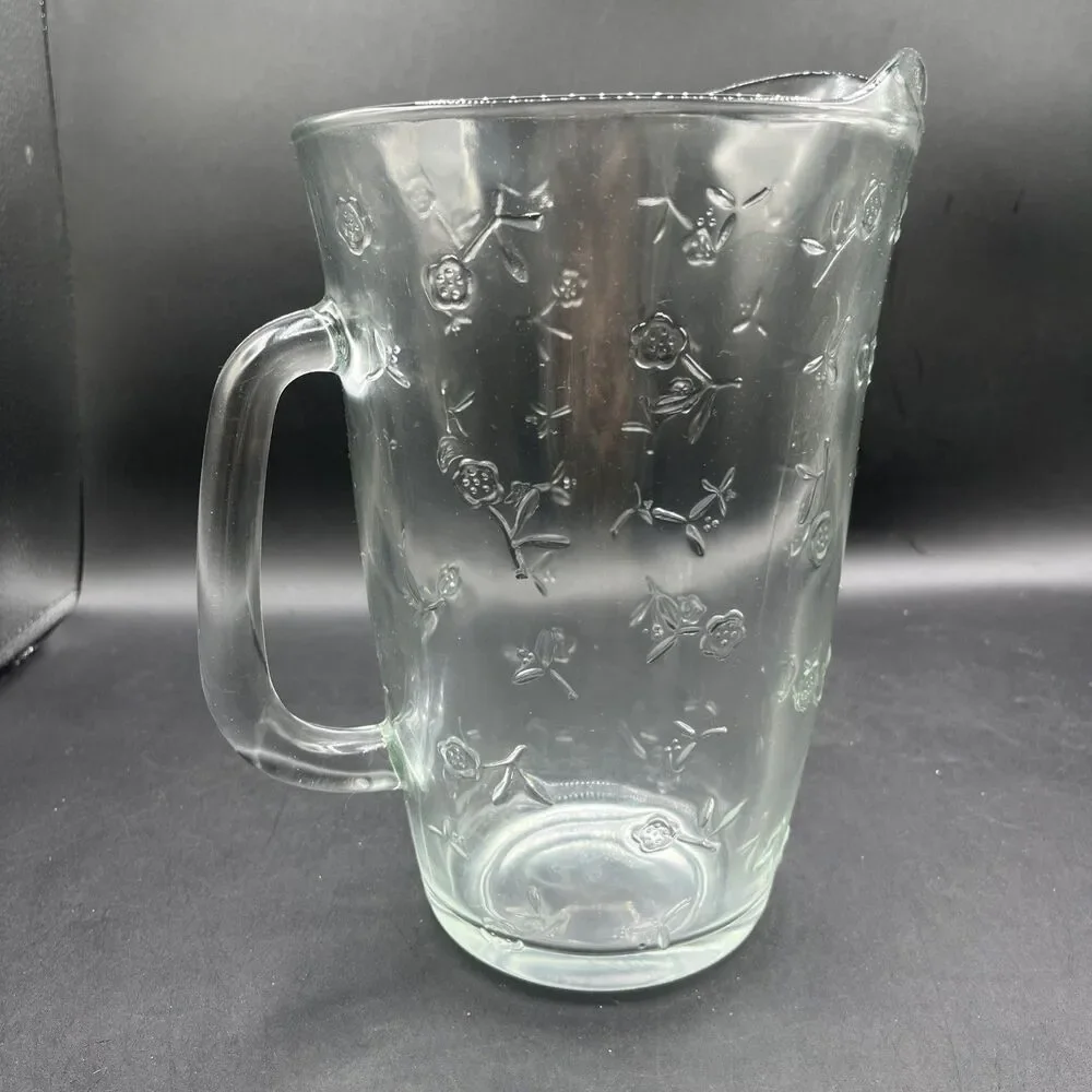 ANCHOR HOCKING - SAVANNAH Clear Glass 72oz Water PITCHER - Embossed Rose Flower
